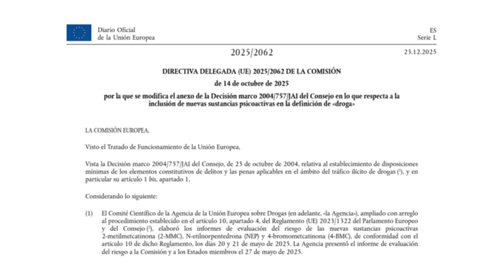Publicación del diario de la UE con la prohibición de catinonas sintéticas